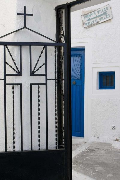 Greece, Santorini Black iron church gate